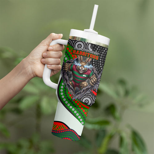 South Sydney Rabbitohs Tumbler With Handle The Scream of Lightning Eyes - Indigenous Dot Ripping Effect