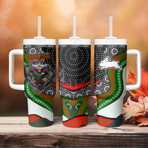 South Sydney Rabbitohs Tumbler With Handle The Scream of Lightning Eyes - Indigenous Dot Ripping Effect