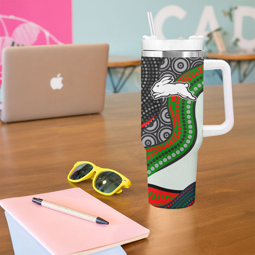 South Sydney Rabbitohs Tumbler With Handle The Scream of Lightning Eyes - Indigenous Dot Ripping Effect