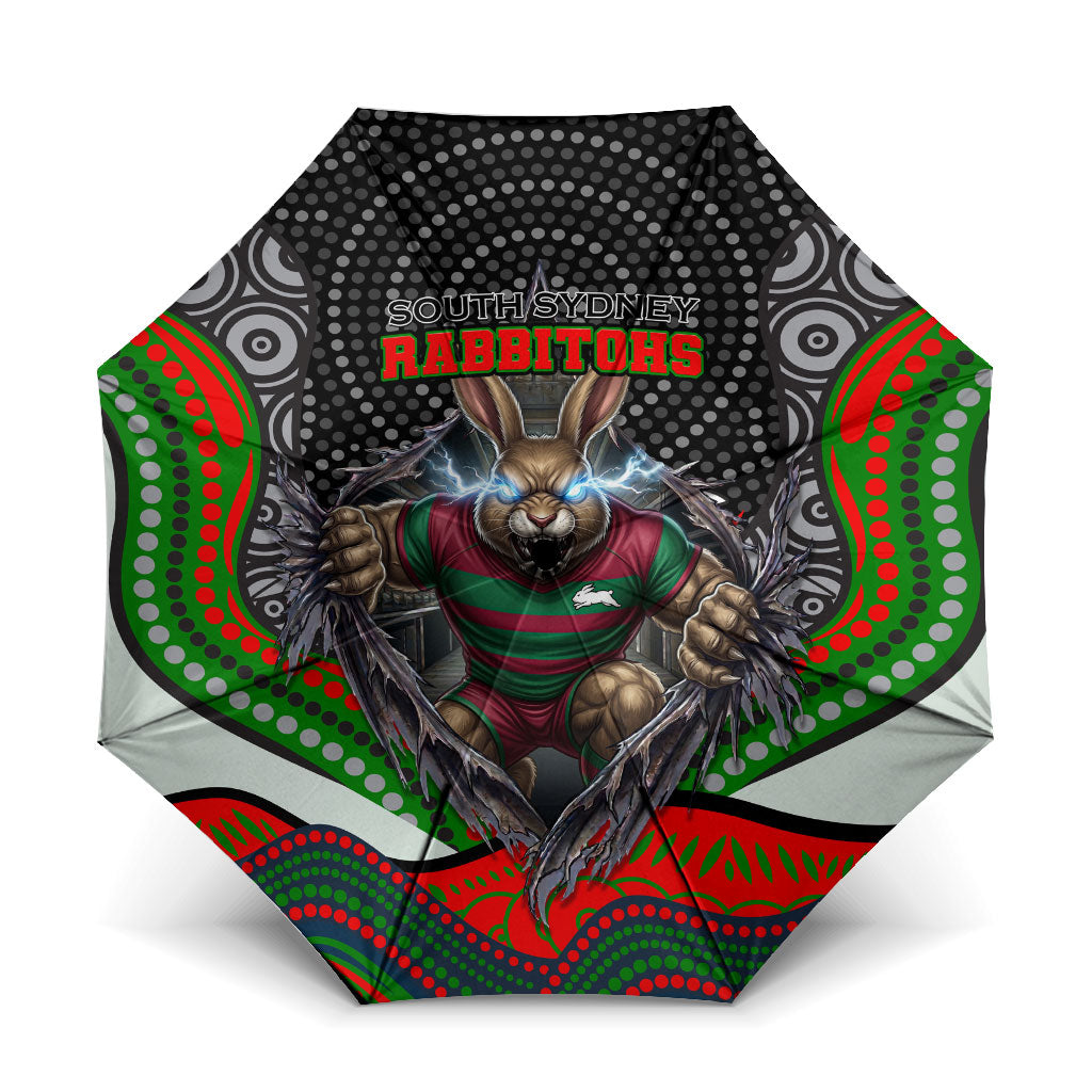 South Sydney Rabbitohs Umbrella The Scream of Lightning Eyes - Indigenous Dot Ripping Effect