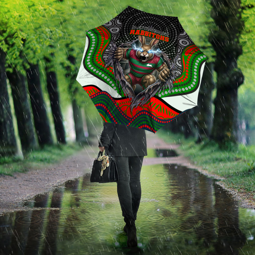 South Sydney Rabbitohs Umbrella The Scream of Lightning Eyes - Indigenous Dot Ripping Effect