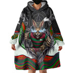 South Sydney Rabbitohs Wearable Blanket Hoodie The Scream of Lightning Eyes - Indigenous Dot Ripping Effect