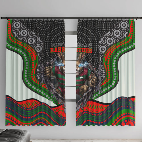 South Sydney Rabbitohs Window Curtain The Scream of Lightning Eyes - Indigenous Dot Ripping Effect