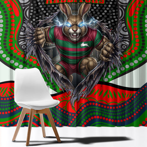 South Sydney Rabbitohs Window Curtain The Scream of Lightning Eyes - Indigenous Dot Ripping Effect