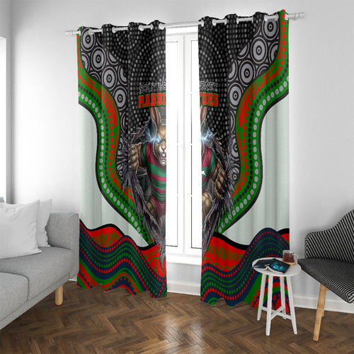 South Sydney Rabbitohs Window Curtain The Scream of Lightning Eyes - Indigenous Dot Ripping Effect