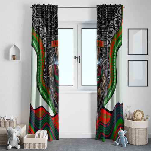 South Sydney Rabbitohs Window Curtain The Scream of Lightning Eyes - Indigenous Dot Ripping Effect