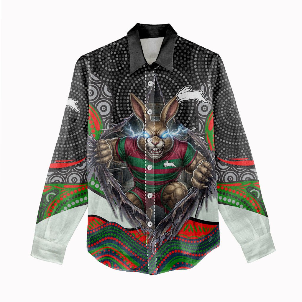 South Sydney Rabbitohs Women Casual Shirt The Scream of Lightning Eyes - Indigenous Dot Ripping Effect