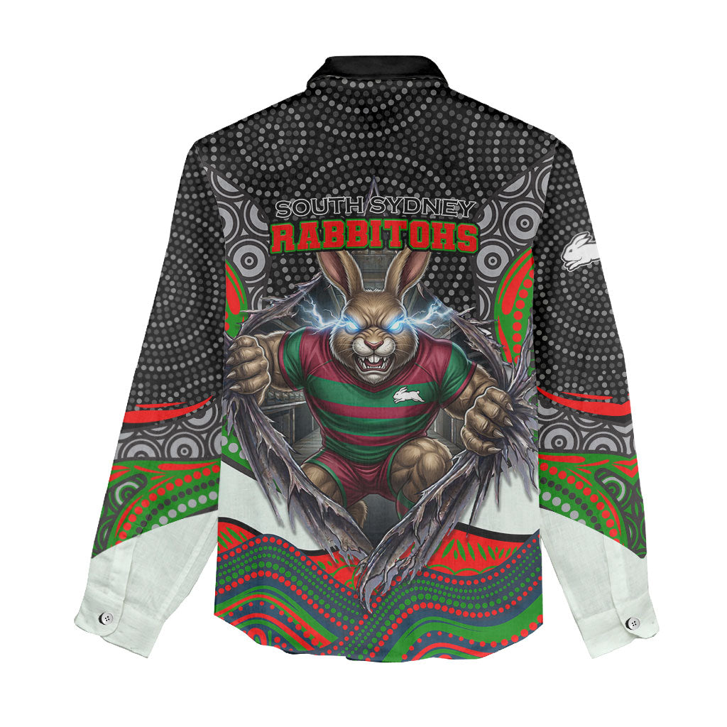 South Sydney Rabbitohs Women Casual Shirt The Scream of Lightning Eyes - Indigenous Dot Ripping Effect