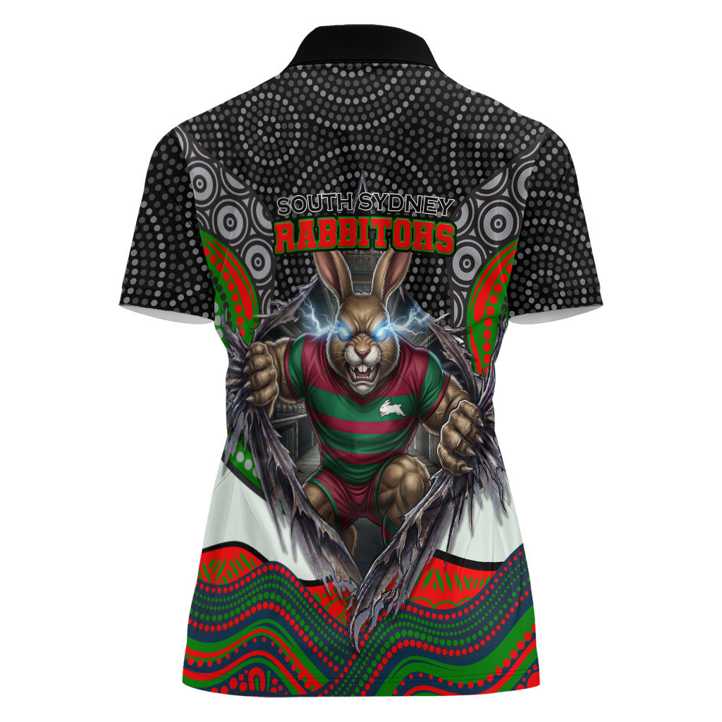 South Sydney Rabbitohs Women Polo Shirt The Scream of Lightning Eyes - Indigenous Dot Ripping Effect