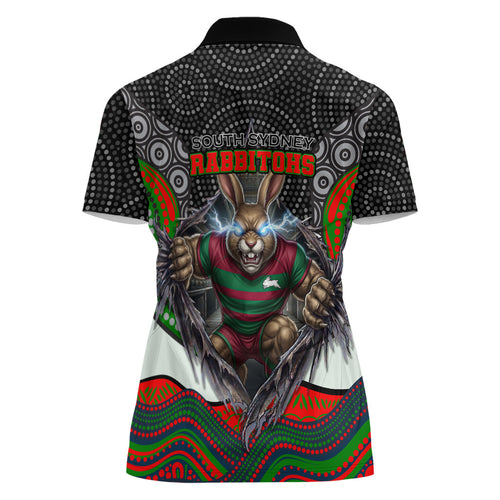 South Sydney Rabbitohs Women Polo Shirt The Scream of Lightning Eyes - Indigenous Dot Ripping Effect