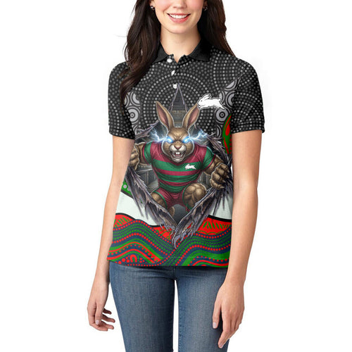 South Sydney Rabbitohs Women Polo Shirt The Scream of Lightning Eyes - Indigenous Dot Ripping Effect