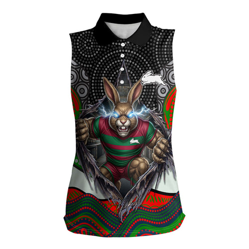 South Sydney Rabbitohs Women Sleeveless Polo Shirt The Scream of Lightning Eyes - Indigenous Dot Ripping Effect