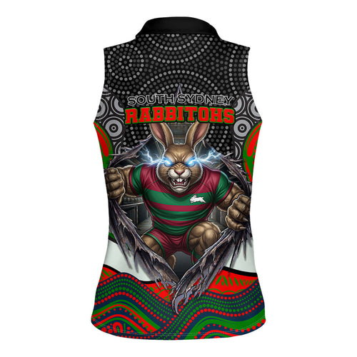 South Sydney Rabbitohs Women Sleeveless Polo Shirt The Scream of Lightning Eyes - Indigenous Dot Ripping Effect