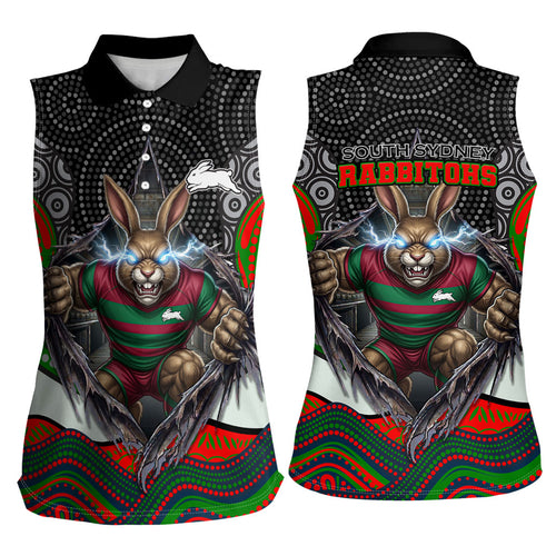 South Sydney Rabbitohs Women Sleeveless Polo Shirt The Scream of Lightning Eyes - Indigenous Dot Ripping Effect
