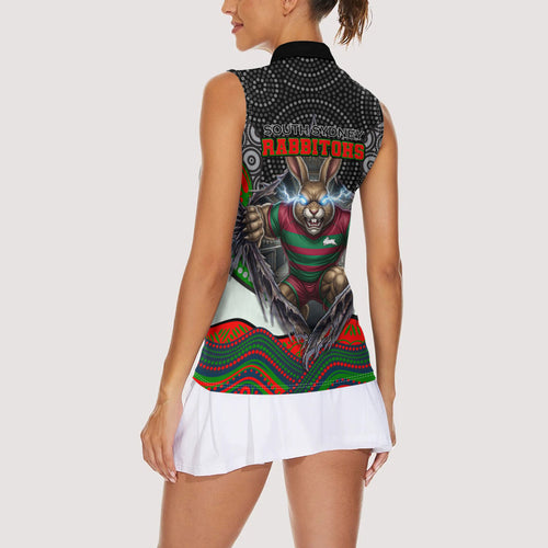 South Sydney Rabbitohs Women Sleeveless Polo Shirt The Scream of Lightning Eyes - Indigenous Dot Ripping Effect