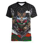 South Sydney Rabbitohs Women V-Neck T-Shirt The Scream of Lightning Eyes - Indigenous Dot Ripping Effect