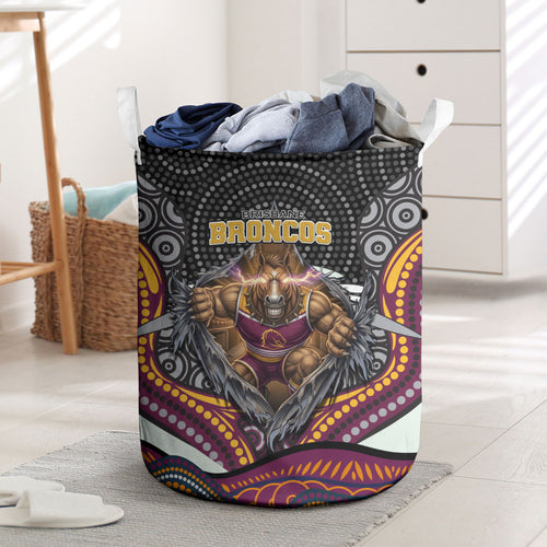Brisbane Broncos Laundry Basket The Scream of Lightning Eyes - Indigenous Dot Ripping Effect
