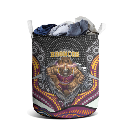 Brisbane Broncos Laundry Basket The Scream of Lightning Eyes - Indigenous Dot Ripping Effect