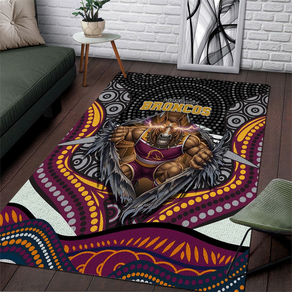 Brisbane Broncos Area Rug The Scream of Lightning Eyes - Indigenous Dot Ripping Effect