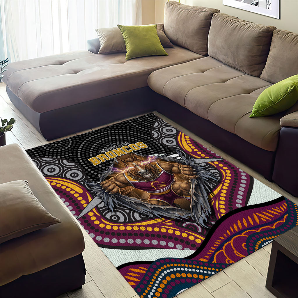 Brisbane Broncos Area Rug The Scream of Lightning Eyes - Indigenous Dot Ripping Effect