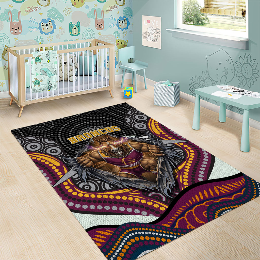 Brisbane Broncos Area Rug The Scream of Lightning Eyes - Indigenous Dot Ripping Effect