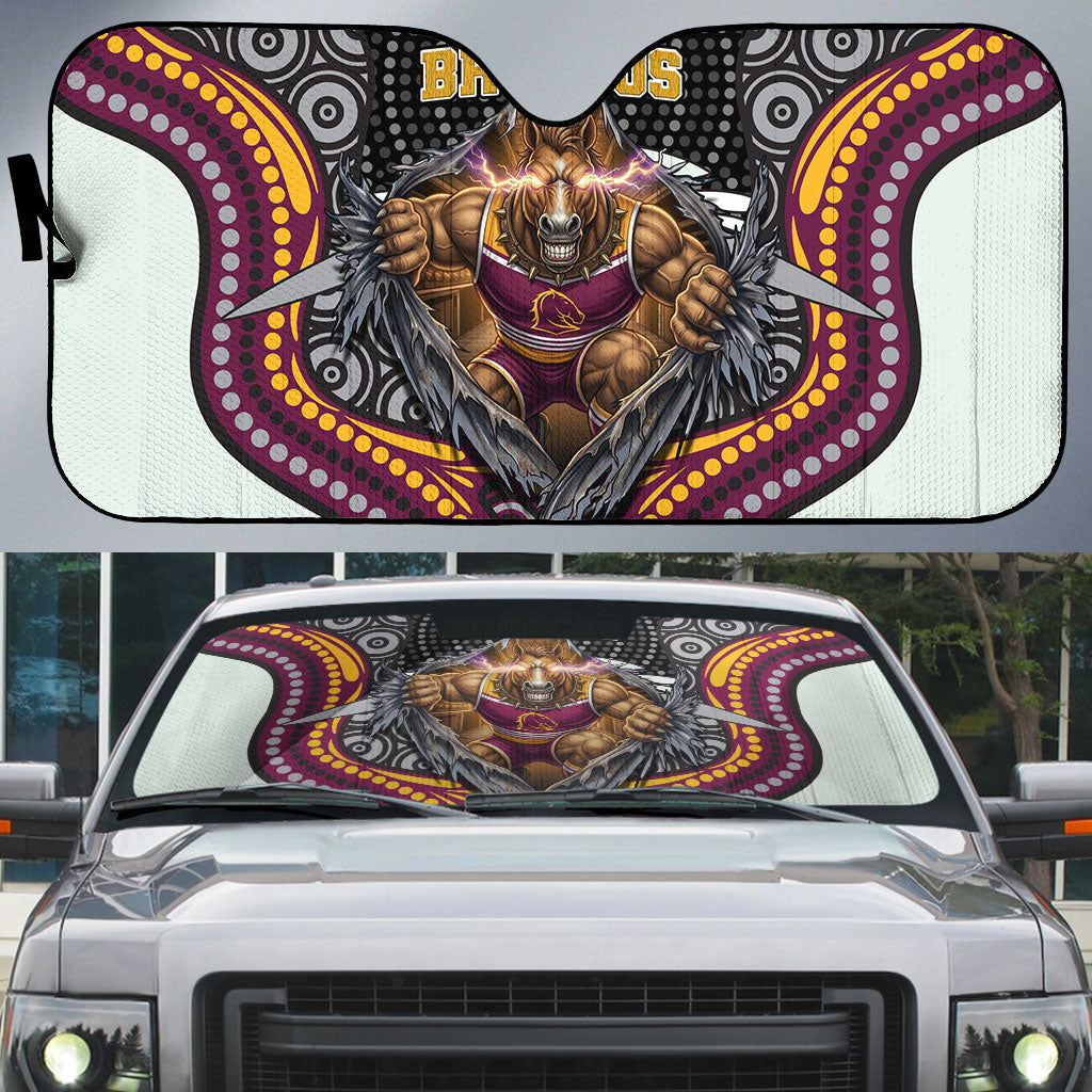 Brisbane Broncos Auto Sun Shade The Scream of Lightning Eyes - Indigenous Dot Ripping Effect