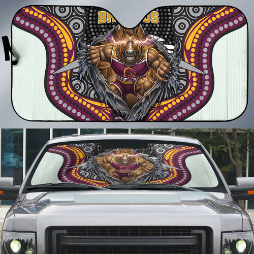 Brisbane Broncos Auto Sun Shade The Scream of Lightning Eyes - Indigenous Dot Ripping Effect