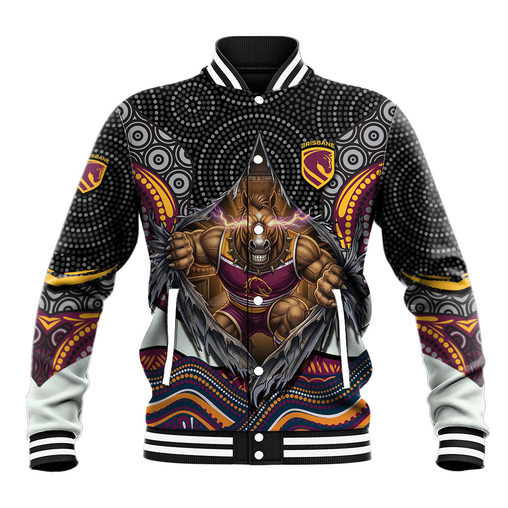Brisbane Broncos Baseball Jacket The Scream of Lightning Eyes - Indigenous Dot Ripping Effect