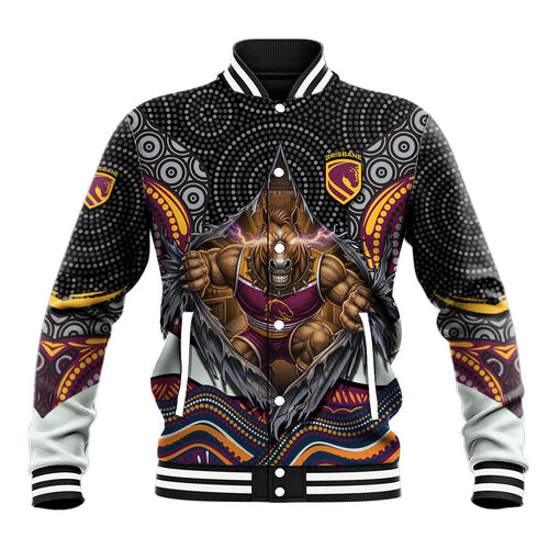 Brisbane Broncos Baseball Jacket The Scream of Lightning Eyes - Indigenous Dot Ripping Effect