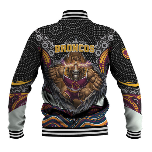 Brisbane Broncos Baseball Jacket The Scream of Lightning Eyes - Indigenous Dot Ripping Effect