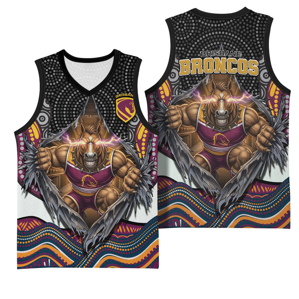 Brisbane Broncos Basketball Jersey The Scream of Lightning Eyes - Indigenous Dot Ripping Effect