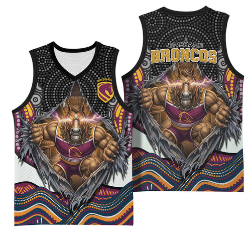 Brisbane Broncos Basketball Jersey The Scream of Lightning Eyes - Indigenous Dot Ripping Effect