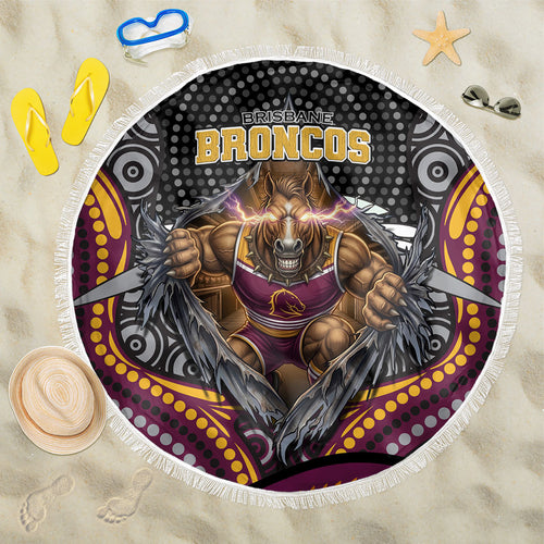 Brisbane Broncos Beach Blanket The Scream of Lightning Eyes - Indigenous Dot Ripping Effect