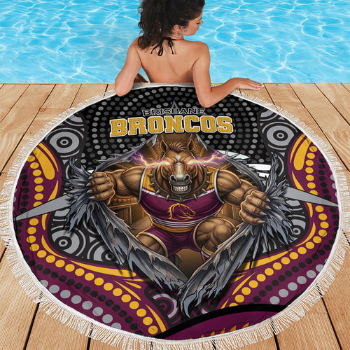 Brisbane Broncos Beach Blanket The Scream of Lightning Eyes - Indigenous Dot Ripping Effect