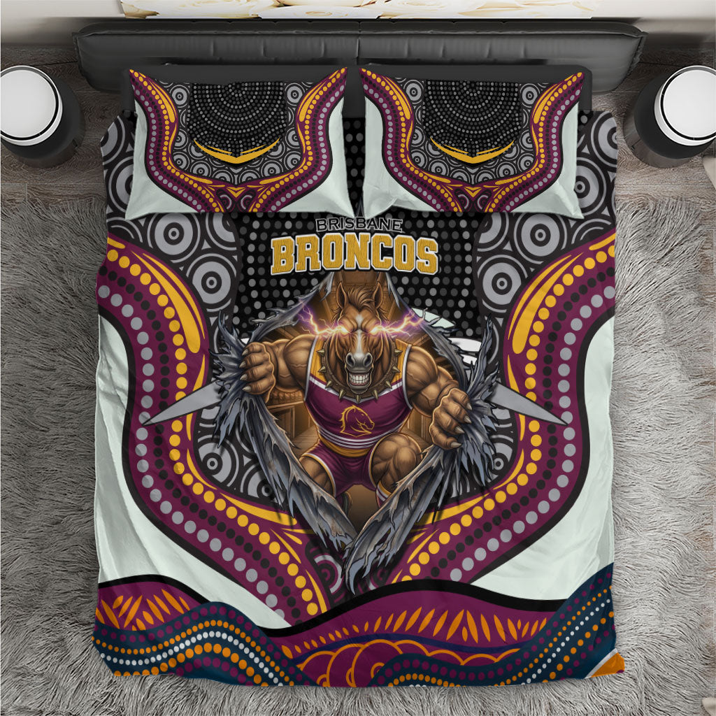 Brisbane Broncos Bedding Set The Scream of Lightning Eyes - Indigenous Dot Ripping Effect