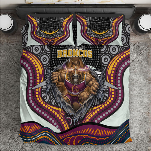 Brisbane Broncos Bedding Set The Scream of Lightning Eyes - Indigenous Dot Ripping Effect