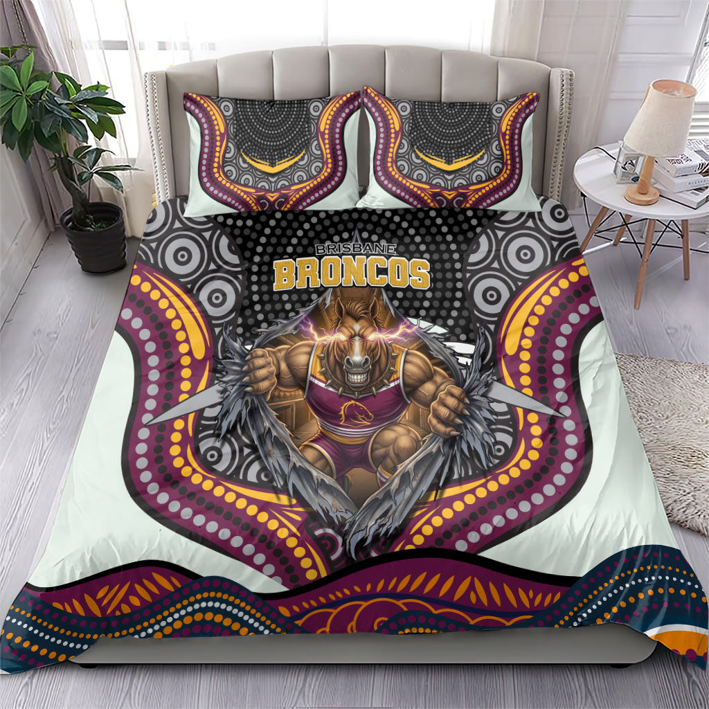 Brisbane Broncos Bedding Set The Scream of Lightning Eyes - Indigenous Dot Ripping Effect