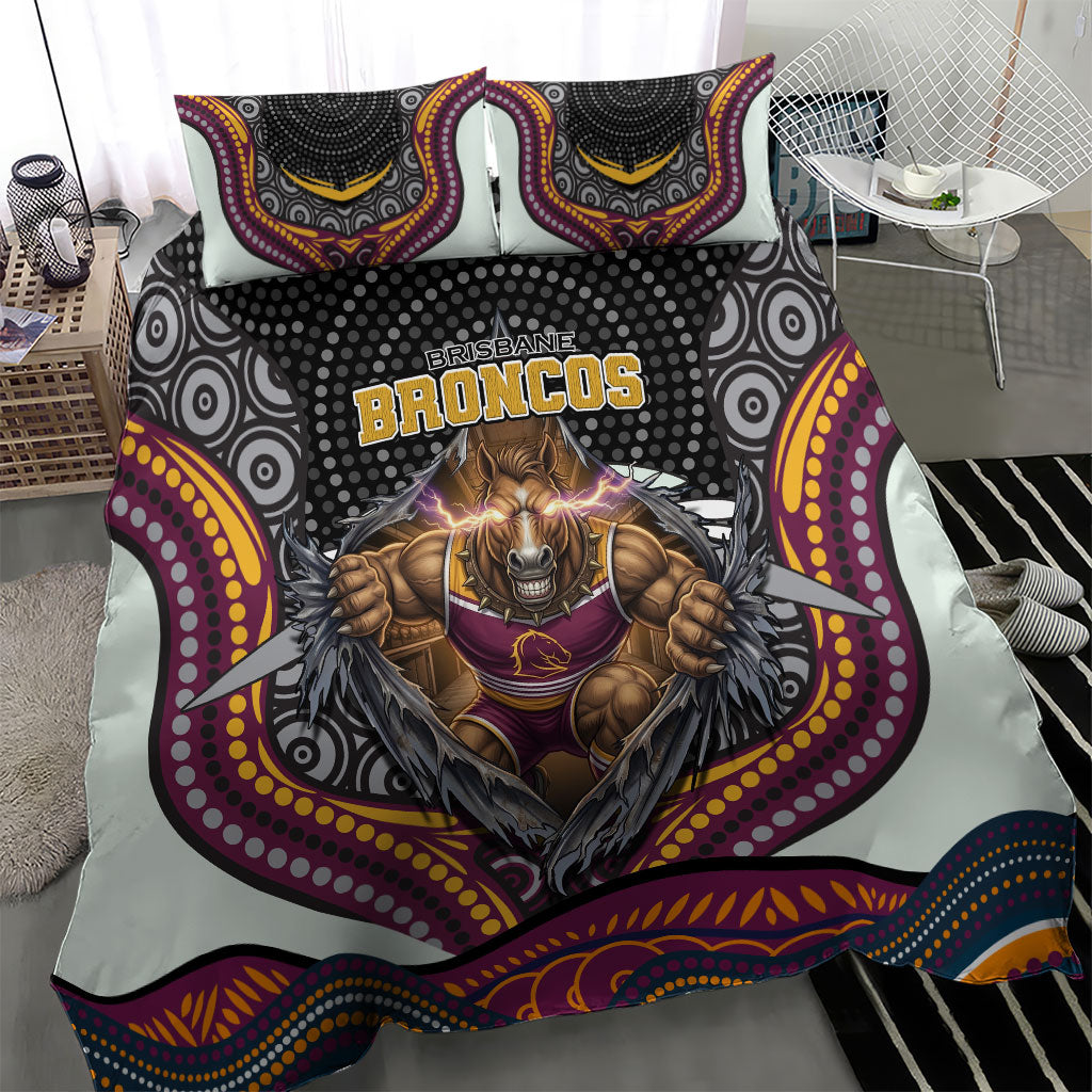 Brisbane Broncos Bedding Set The Scream of Lightning Eyes - Indigenous Dot Ripping Effect
