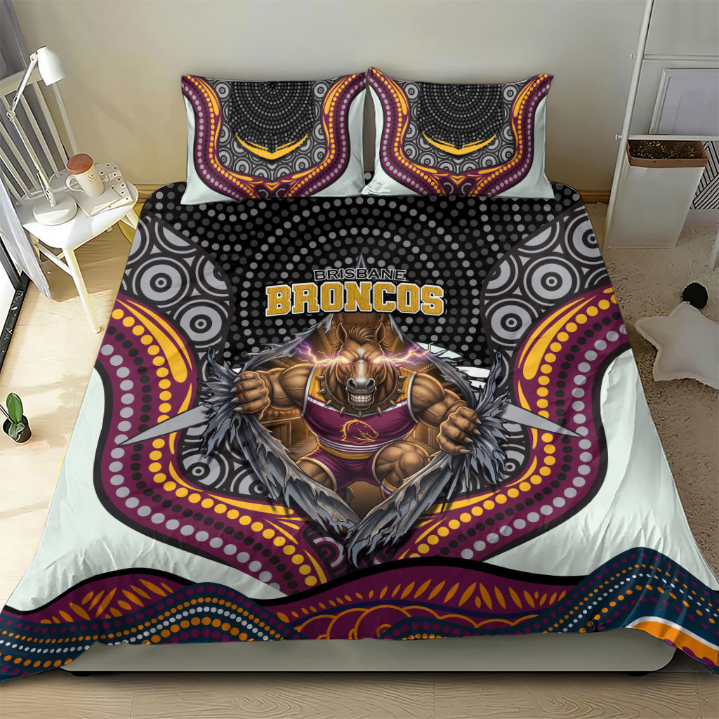 Brisbane Broncos Bedding Set The Scream of Lightning Eyes - Indigenous Dot Ripping Effect
