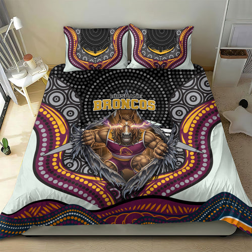 Brisbane Broncos Bedding Set The Scream of Lightning Eyes - Indigenous Dot Ripping Effect