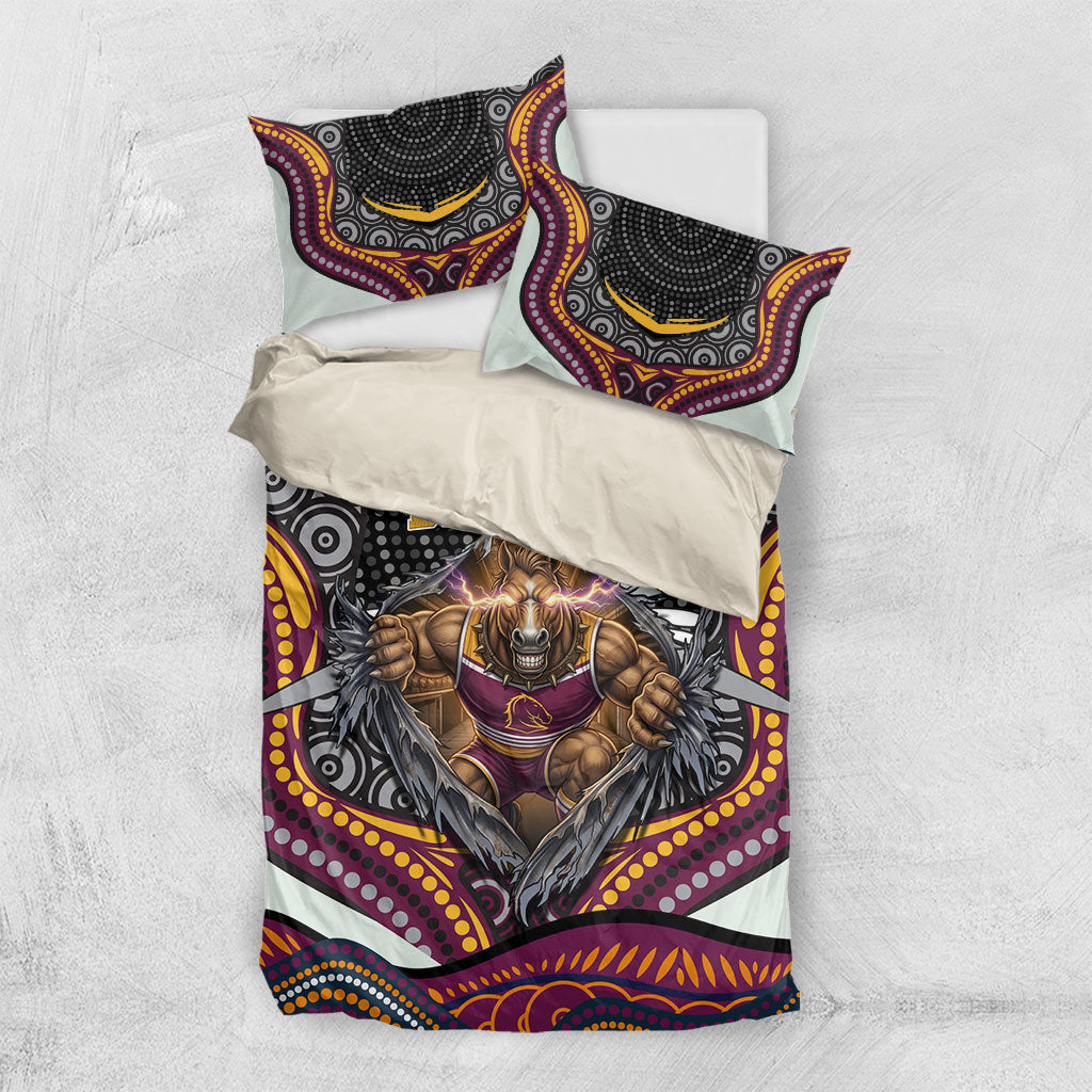 Brisbane Broncos Bedding Set The Scream of Lightning Eyes - Indigenous Dot Ripping Effect