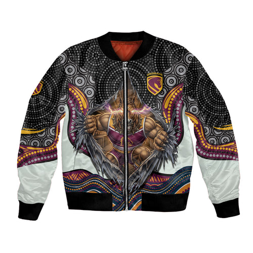 Brisbane Broncos Bomber Jacket The Scream of Lightning Eyes - Indigenous Dot Ripping Effect