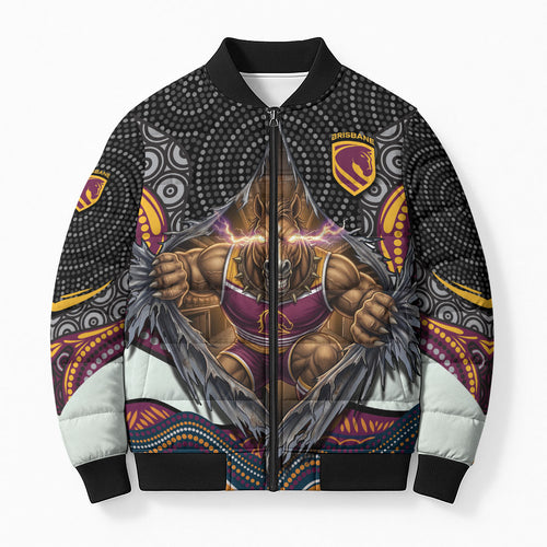 Brisbane Broncos Bomber Puffer Jacket The Scream of Lightning Eyes - Indigenous Dot Ripping Effect