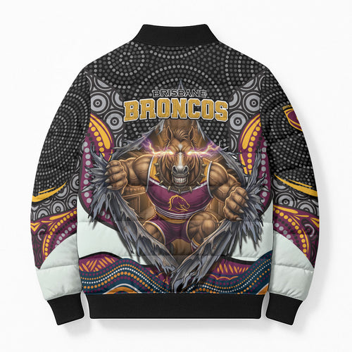 Brisbane Broncos Bomber Puffer Jacket The Scream of Lightning Eyes - Indigenous Dot Ripping Effect