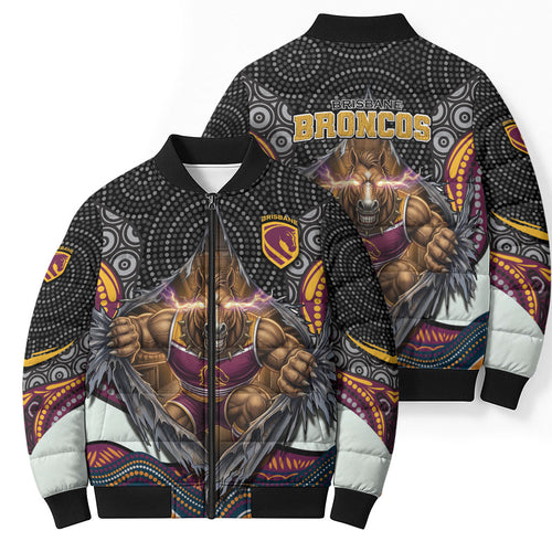 Brisbane Broncos Bomber Puffer Jacket The Scream of Lightning Eyes - Indigenous Dot Ripping Effect