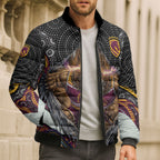 Brisbane Broncos Bomber Puffer Jacket The Scream of Lightning Eyes - Indigenous Dot Ripping Effect