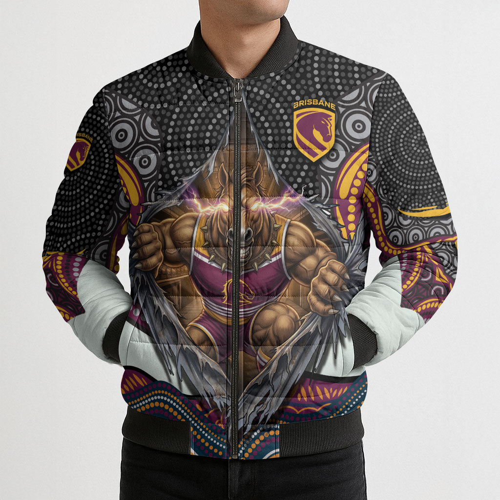 Brisbane Broncos Bomber Puffer Jacket The Scream of Lightning Eyes - Indigenous Dot Ripping Effect