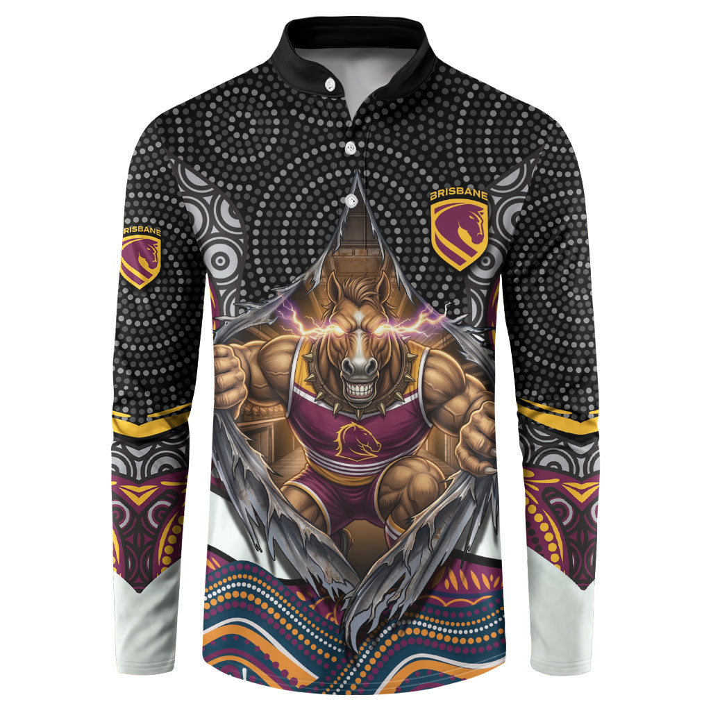Brisbane Broncos Button Sweatshirt The Scream of Lightning Eyes - Indigenous Dot Ripping Effect
