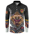 Brisbane Broncos Button Sweatshirt The Scream of Lightning Eyes - Indigenous Dot Ripping Effect