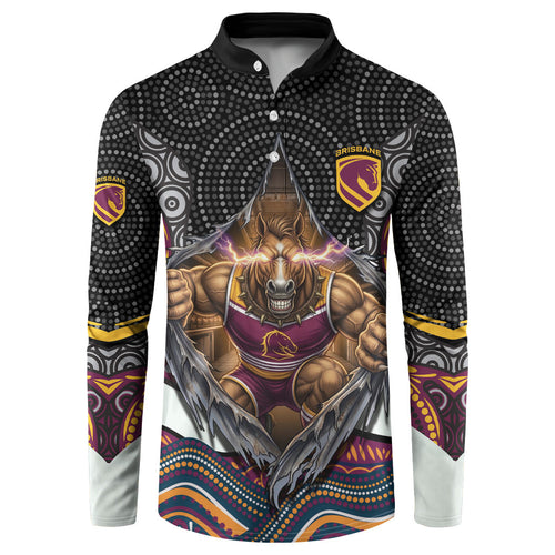 Brisbane Broncos Button Sweatshirt The Scream of Lightning Eyes - Indigenous Dot Ripping Effect